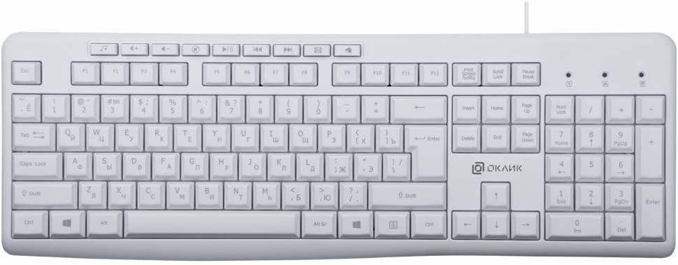 Клавиатура Оклик 305M белый USB Multimedia (1875227) Клавиатура Оклик 305M белый USB Multimedia (1875227)