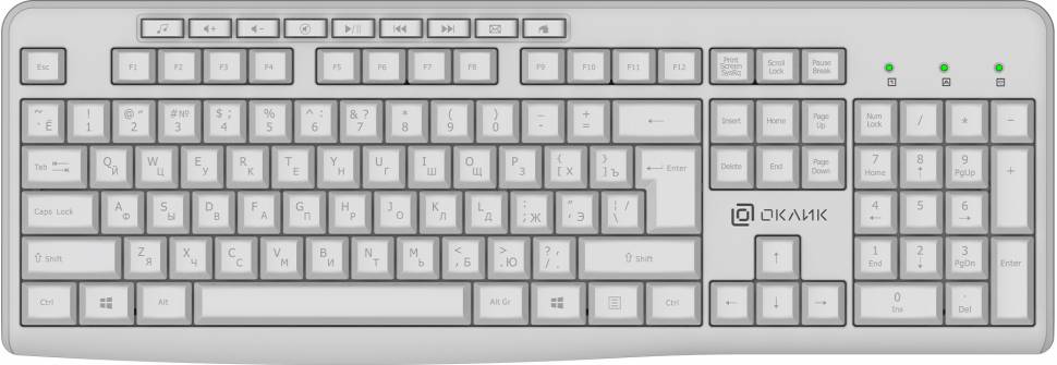 Клавиатура Оклик K225W белый USB беспроводная Multimedia (1875235) Клавиатура Оклик K225W белый USB беспроводная Multimedia (1875235)